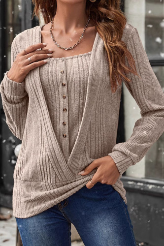 Fake Two Long Sleeved Square Neck Sweaters