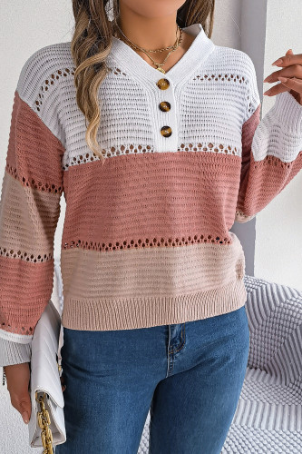 Hollow Color Matching Lantern Sleeve Head Sweater