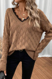 Lace Edged Long Sleeved V-Neck Sweater