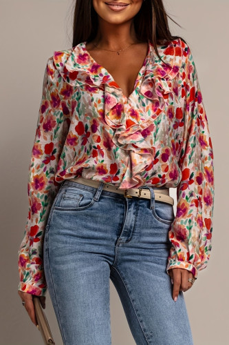 V-Neck Chiffon Lantern Long Seeve Shirt