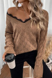 Lace Edged Long Sleeved V-Neck Sweater