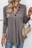 V-Neck Solid Color Long Sleeved T-Shirt