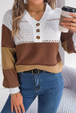Hollow Color Matching Lantern Sleeve Head Sweater