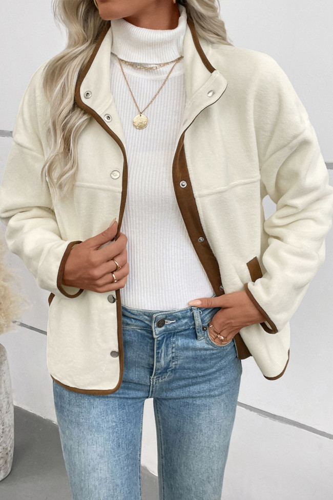 Long Sleeved Stand Up Collar Velvet Cardigan Jacket