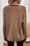 Lace Edged Long Sleeved V-Neck Sweater