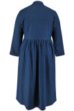 Plus Size New Denim Collar Button Long Sleeve Long Dress