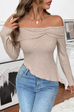 Solid Color Long Sleeved One Shoulder T-Shirt