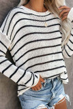 Round Neck Long Sleeved Striped Knitted Sweater