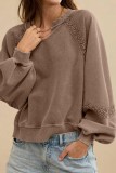 Lace Solid Color Loose Long Sleeved Sweatshirt