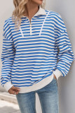 Polo Neck Striped Printed Long Sleeved Sweatshirt