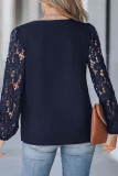 V-Neck Wavy Flower Lace Long Sleeved Shirt