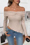 Solid Color Long Sleeved One Shoulder T-Shirt