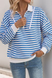 Polo Neck Striped Printed Long Sleeved Sweatshirt