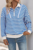 Polo Neck Striped Printed Long Sleeved Sweatshirt