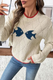 Fish Printed Round Neck Knitted Sweater