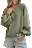 Lace Solid Color Loose Long Sleeved Sweatshirt