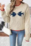 Fish Printed Round Neck Knitted Sweater