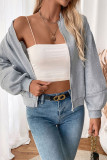 Solid Color Velvet Long Sleeved Zipper Cardigan