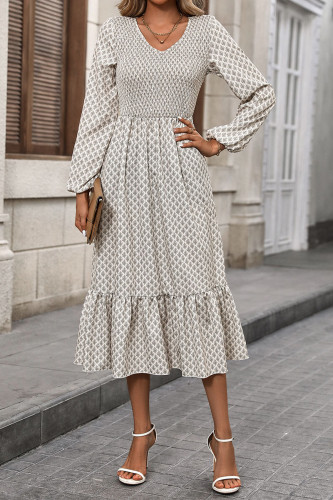 Long Sleeved Round Neck Waist Cinched Dress