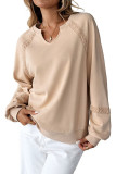 Lace Solid Color Loose Long Sleeved Sweatshirt