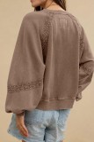 Lace Solid Color Loose Long Sleeved Sweatshirt