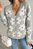 V-Neck Long Sleeved Jacquard Cardigan Sweater