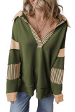 Deep V-Neck Striped Long Sleeved Loose Sweatshirt