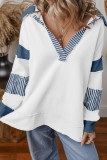 Deep V-Neck Striped Long Sleeved Loose Sweatshirt