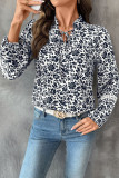 Vintage Strap V-Neck Floral Print Short Sleeve Shirt