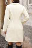 Solid Color Pearl Button Long Sleeved Waist Cinching Jacket