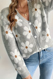 V-Neck Long Sleeved Jacquard Cardigan Sweater
