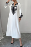 Embroidered V-Neck Long Sleeved Dress