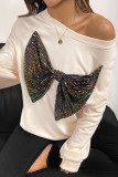 Bow Tie Round Neck Long Sleeved Sweatshirt