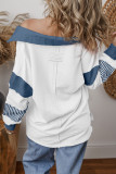 Deep V-Neck Striped Long Sleeved Loose Sweatshirt