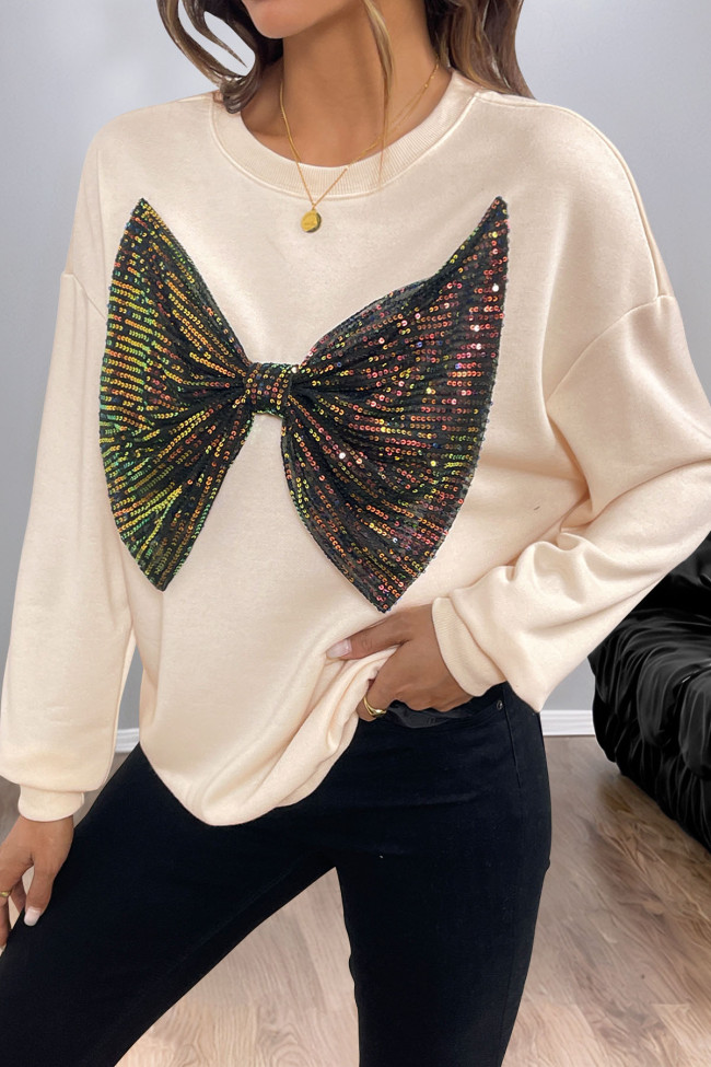 Bow Tie Round Neck Long Sleeved Sweatshirt
