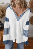 Deep V-Neck Striped Long Sleeved Loose Sweatshirt
