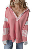 Deep V-Neck Striped Long Sleeved Loose Sweatshirt
