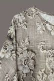 Flower Embroidery V-Neck Seven Quarter Sleeved Shirt