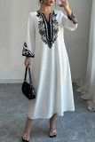 Embroidered V-Neck Long Sleeved Dress