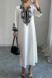 Embroidered V-Neck Long Sleeved Dress
