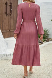 Round Neck Lace Up Solid Color Long Sleeved Dress