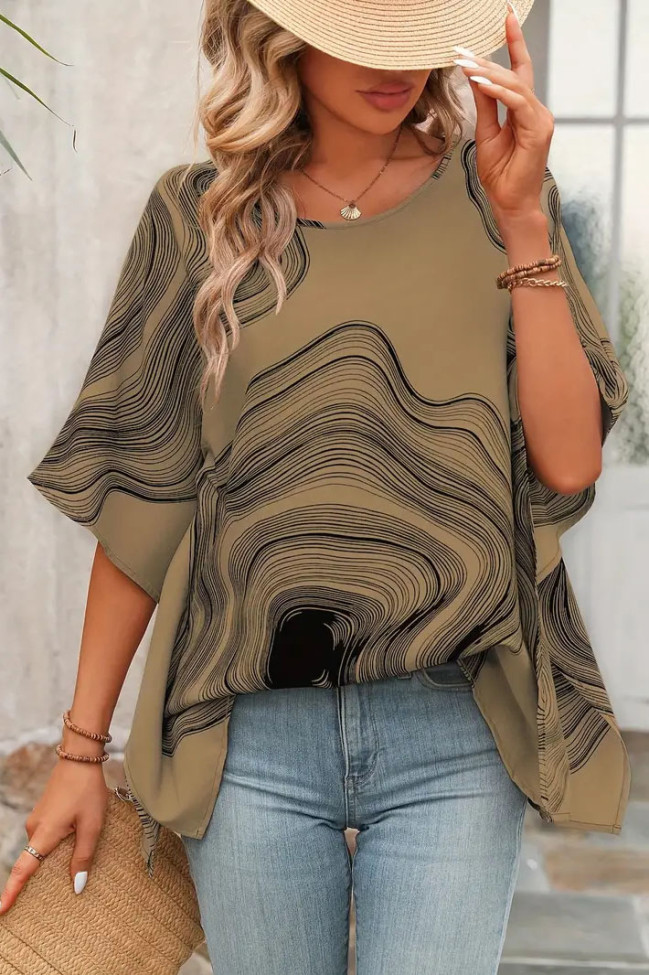 Retro Printed Round Neck Bat Short Sleeved Shirt