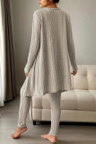Striped Printed Long Sleeved Long Pants Three Piece Pajamas