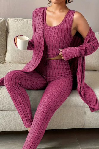 Striped Printed Long Sleeved Long Pants Three Piece Pajamas