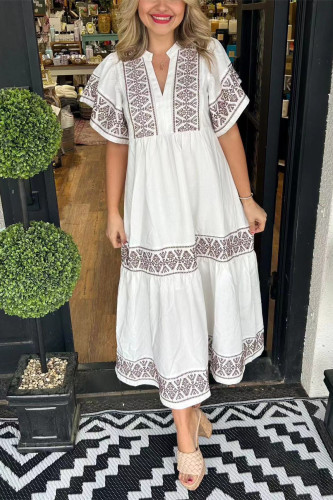 Retro Printed Loose Short Sleeved Dress