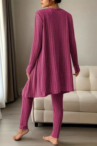Striped Printed Long Sleeved Long Pants Three Piece Pajamas