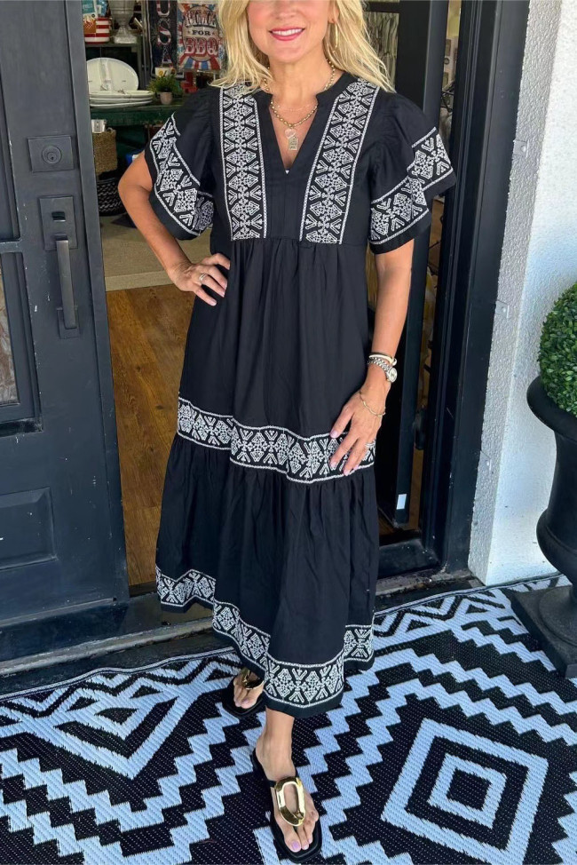 Retro Printed Loose Short Sleeved Dress