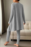Striped Printed Long Sleeved Long Pants Three Piece Pajamas