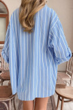 Loose Polo Collar Striped Long Sleeved Shirt
