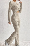 Solid Color Long Sleeved Top Flared Pants Two-Piece Set